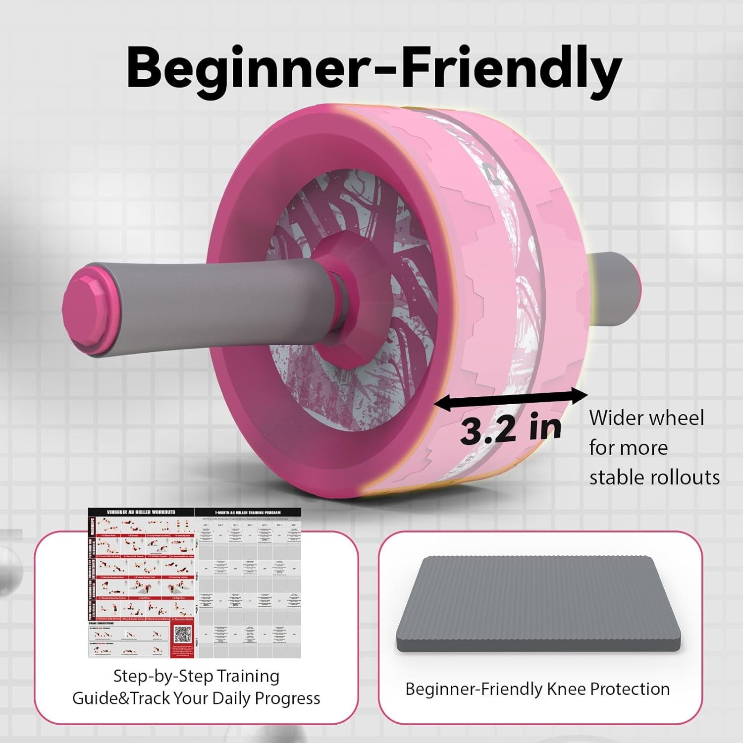 Ab Roller Wheel, Abs & Core Workout Equipment for Home Gym with Knee Pad Accessories, Abdominal Wheel for Full-Body Strength Training
