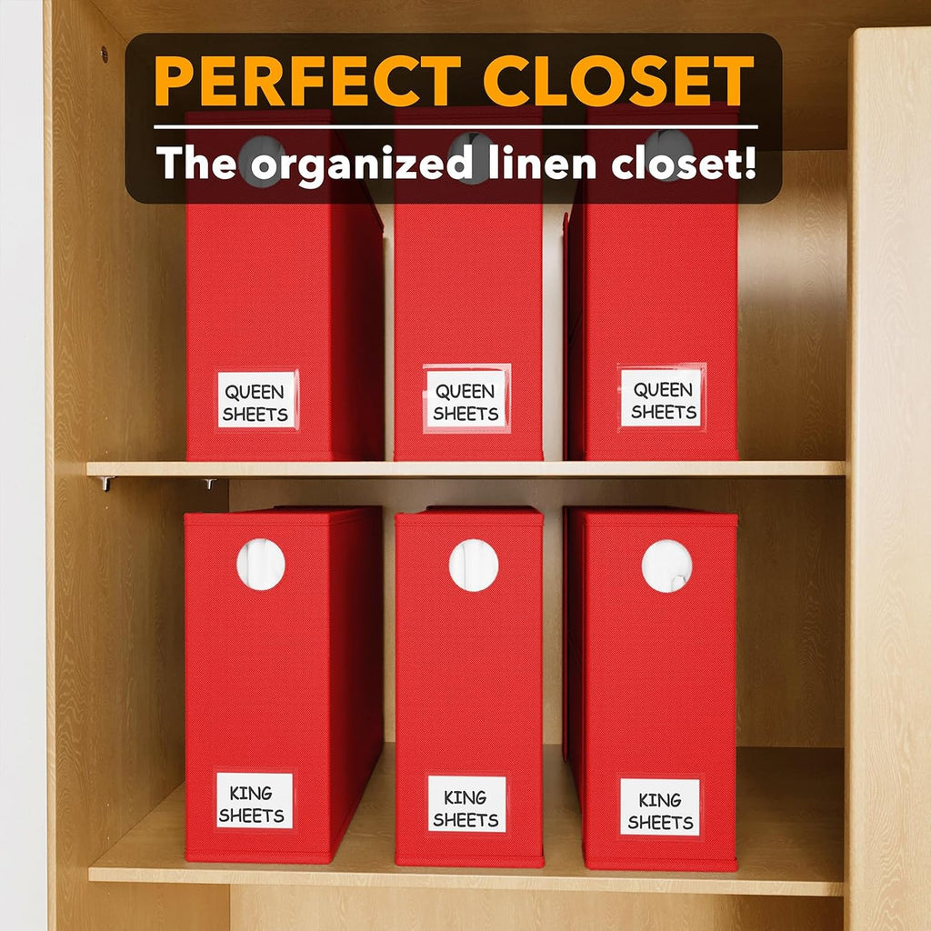 6 Pack Bed Sheet Organizers and Storage, Foldable Sheet Organizer with Window for Linen Closet, Set Folder Keeper for Queen & King Size Bedding Storage (Red)