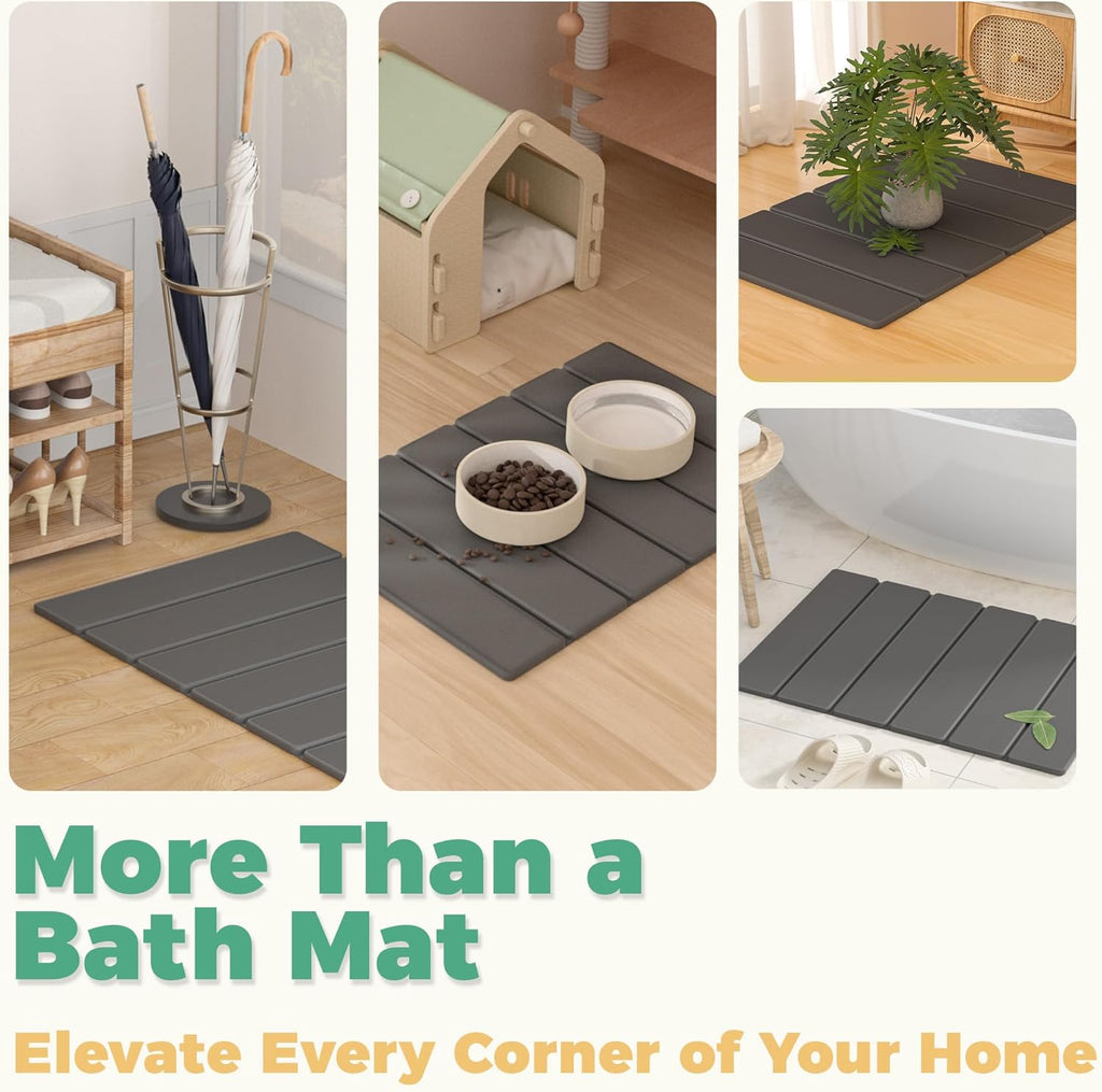 Diatomite Bath Mat - Non-Slip, Quick Dry, Easy to Clean, Dark Gray, 23.81" X 15.