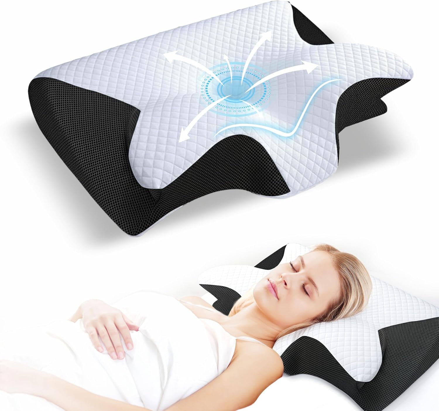 Cervical Neck Pillow for Sleeping – Memory Foam Back Sleeper Pillow & Stomach Sleeper Pillow for Adults – Ergonomic Design for Side Sleepers with Shoulder, Back & Neck Support