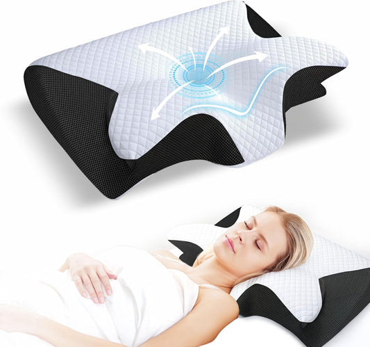 Cervical Neck Pillow for Sleeping – Memory Foam Back Sleeper Pillow & Stomach Sleeper Pillow for Adults – Ergonomic Design for Side Sleepers with Shoulder, Back & Neck Support