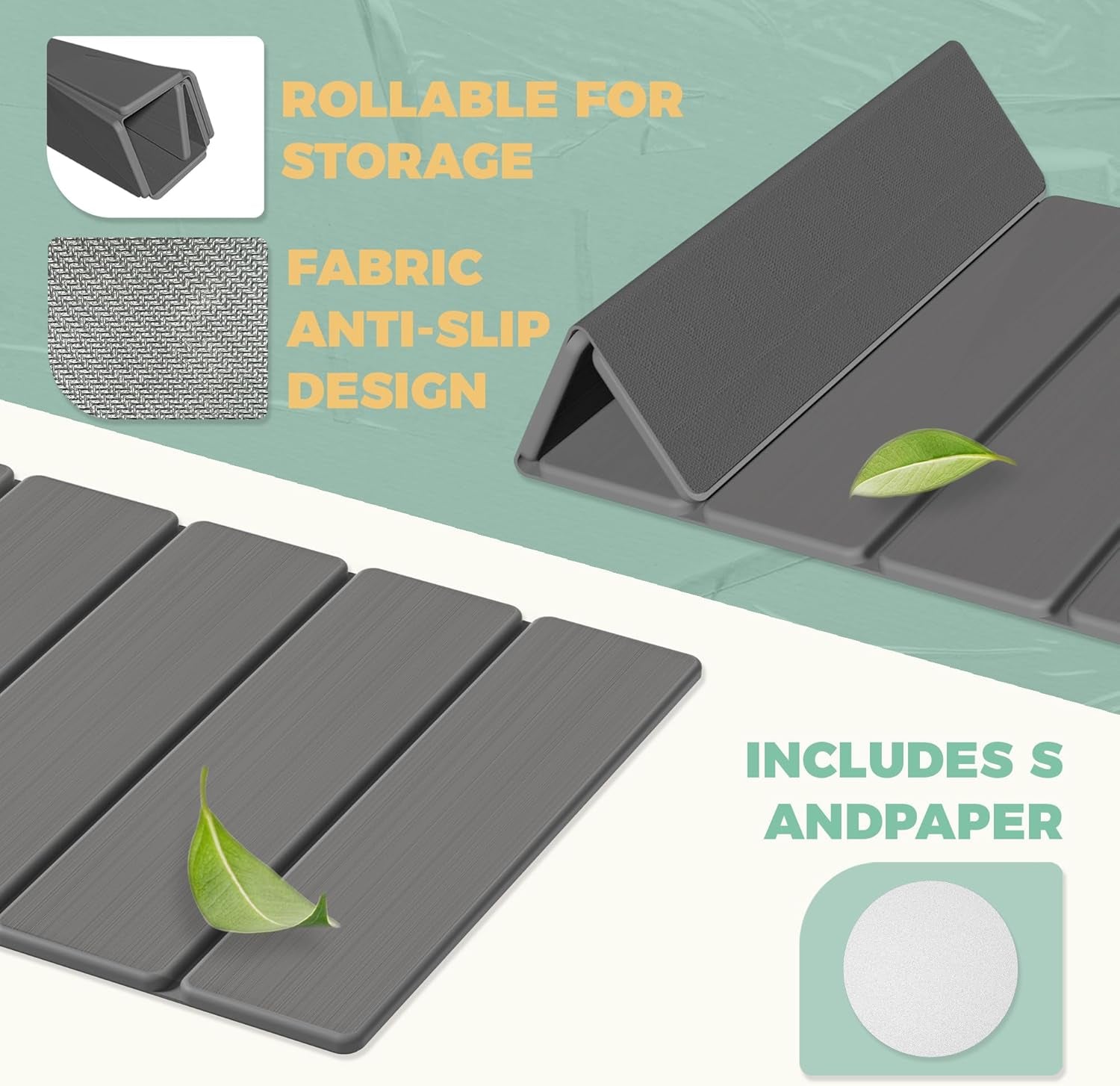 Diatomite Bath Mat - Non-Slip, Quick Dry, Easy to Clean, Dark Gray, 23.81" X 15.