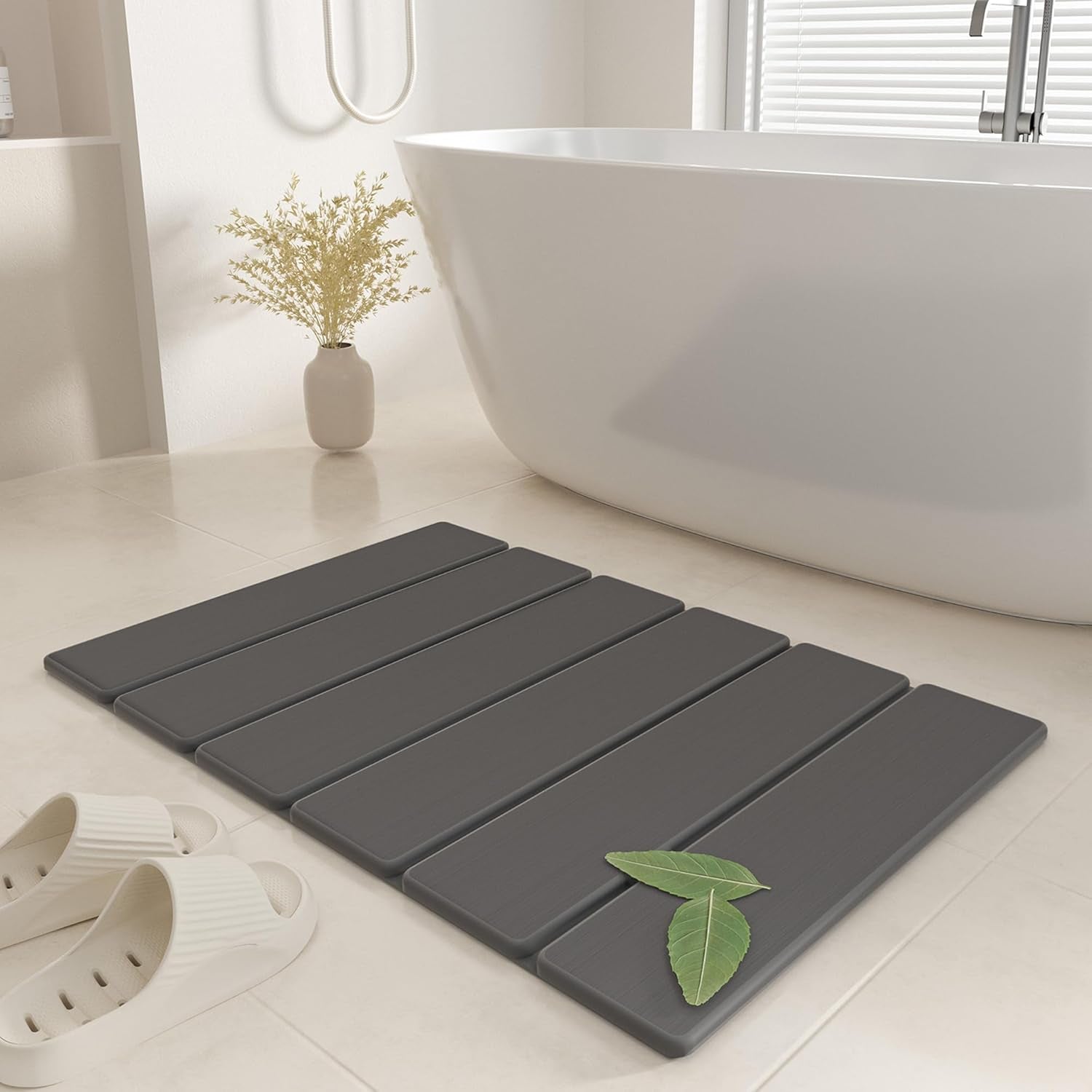 Diatomite Bath Mat - Non-Slip, Quick Dry, Easy to Clean, Dark Gray, 23.81" X 15.