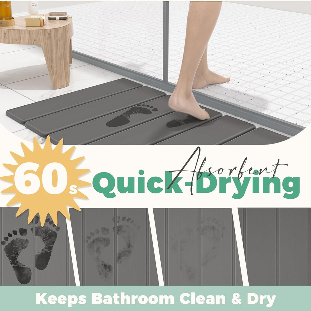 Diatomite Bath Mat - Non-Slip, Quick Dry, Easy to Clean, Dark Gray, 23.81" X 15.