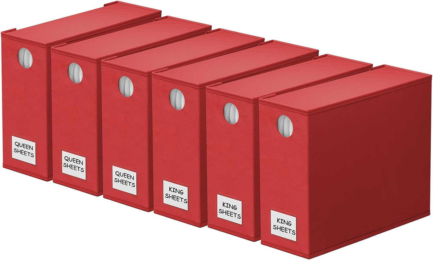 6 Pack Bed Sheet Organizers and Storage, Foldable Sheet Organizer with Window for Linen Closet, Set Folder Keeper for Queen & King Size Bedding Storage (Red)