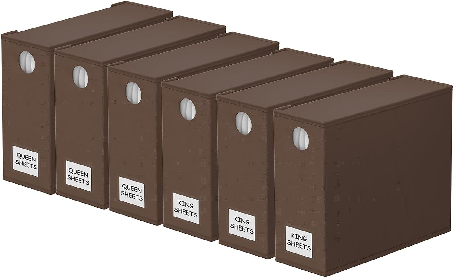 6 Pack Bed Sheet Organizers and Storage, Foldable Sheet Organizer with Window for Linen Closet, Set Folder Keeper for Queen & King Size Bedding Storage (Brown)
