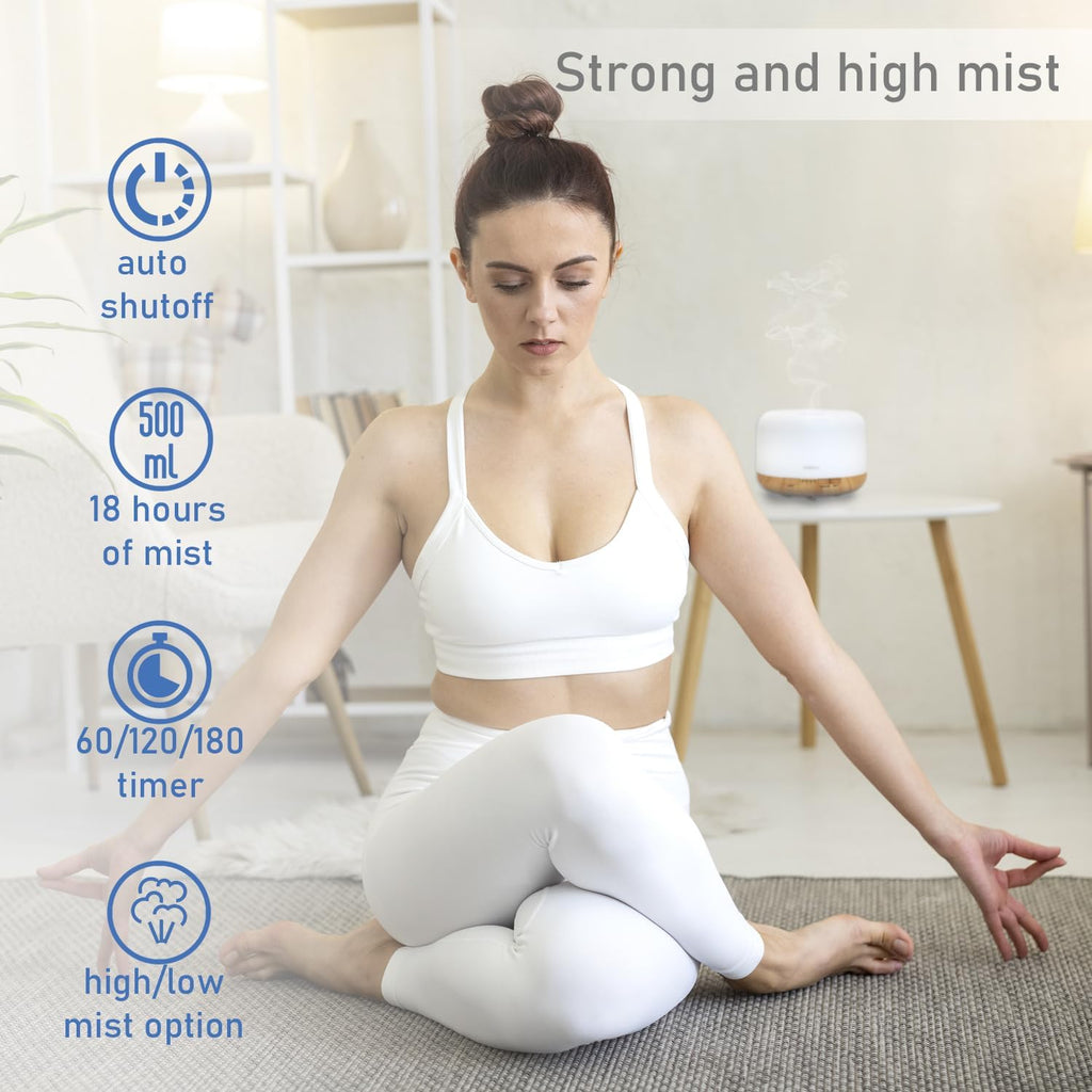 500Ml Premium Essential Oil Diffuser, Ultrasonic Aromatherapy Fragrant Oil Humidifier Vaporizer