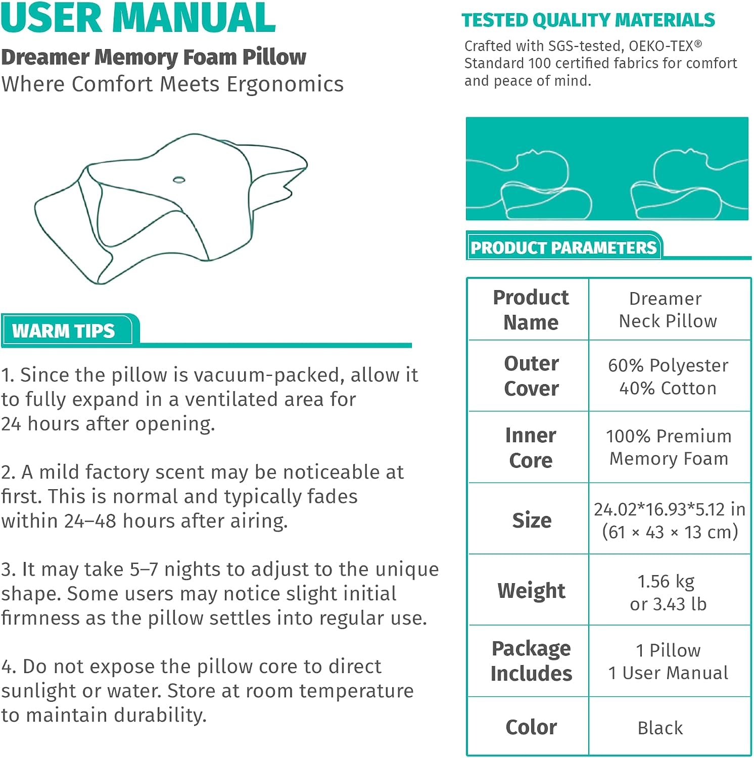 Cervical Neck Pillow for Sleeping – Memory Foam Back Sleeper Pillow & Stomach Sleeper Pillow for Adults – Ergonomic Design for Side Sleepers with Shoulder, Back & Neck Support
