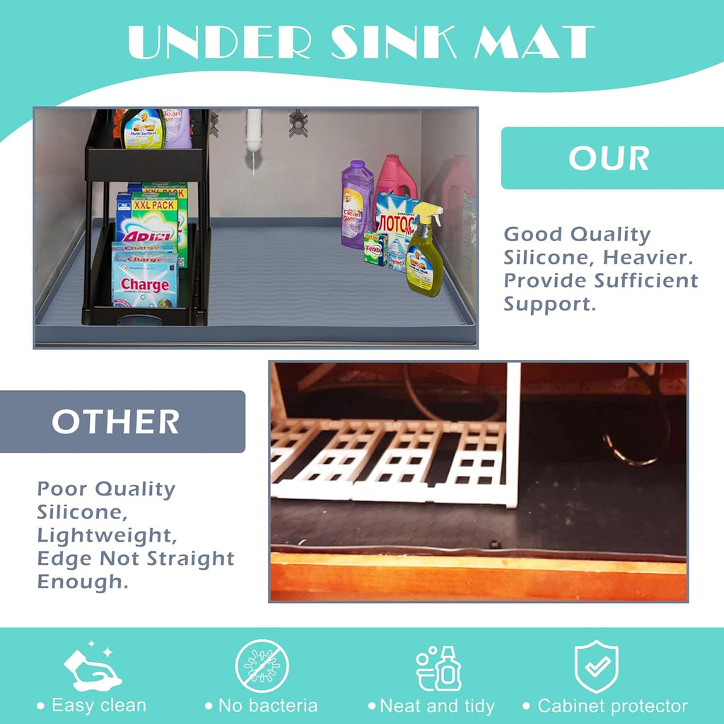 Under Sink Mat, 40'' X 22'' under Sink Mats for Kitchen, Waterproof Silicone ...