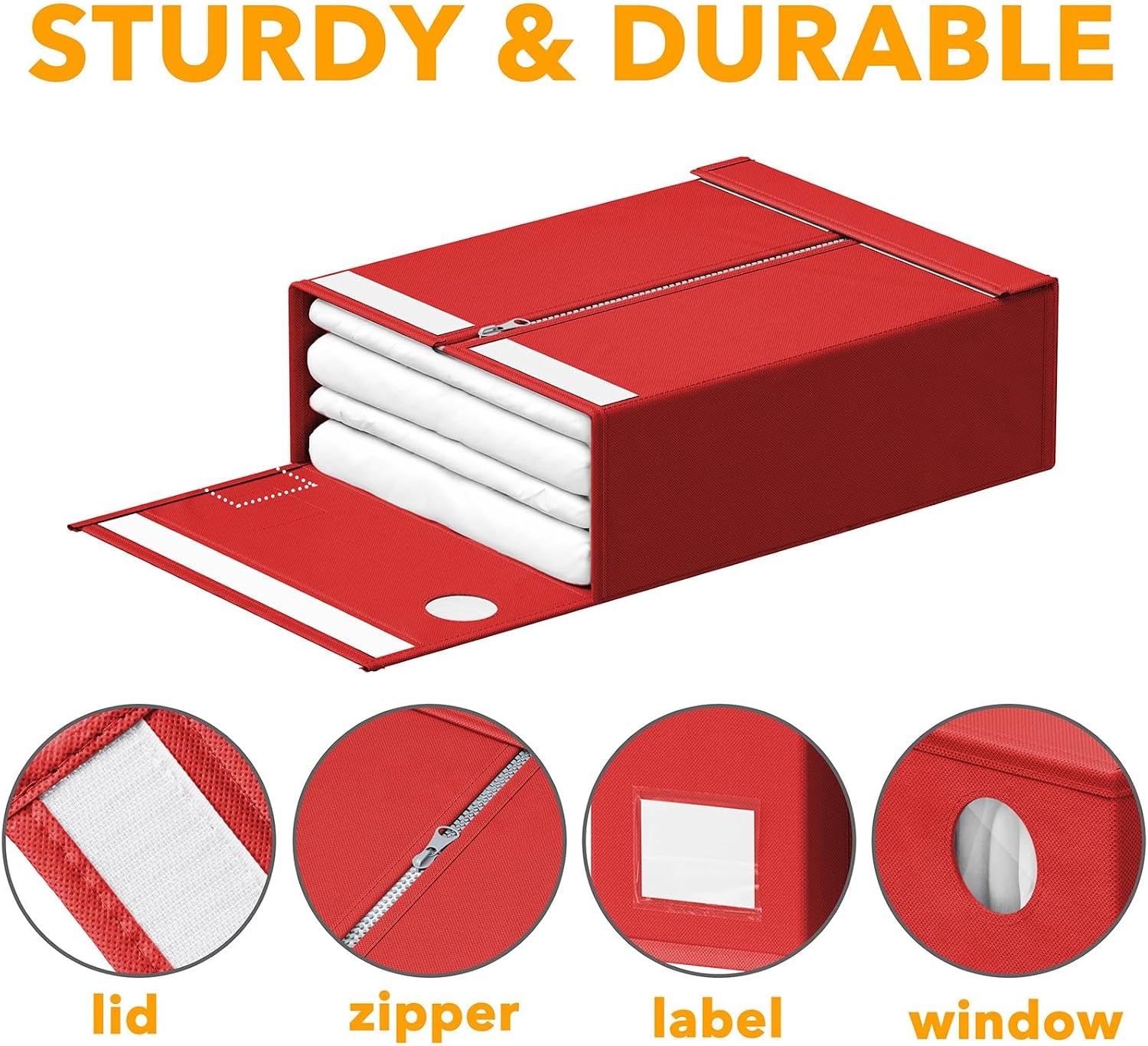 6 Pack Bed Sheet Organizers and Storage, Foldable Sheet Organizer with Window for Linen Closet, Set Folder Keeper for Queen & King Size Bedding Storage (Red)