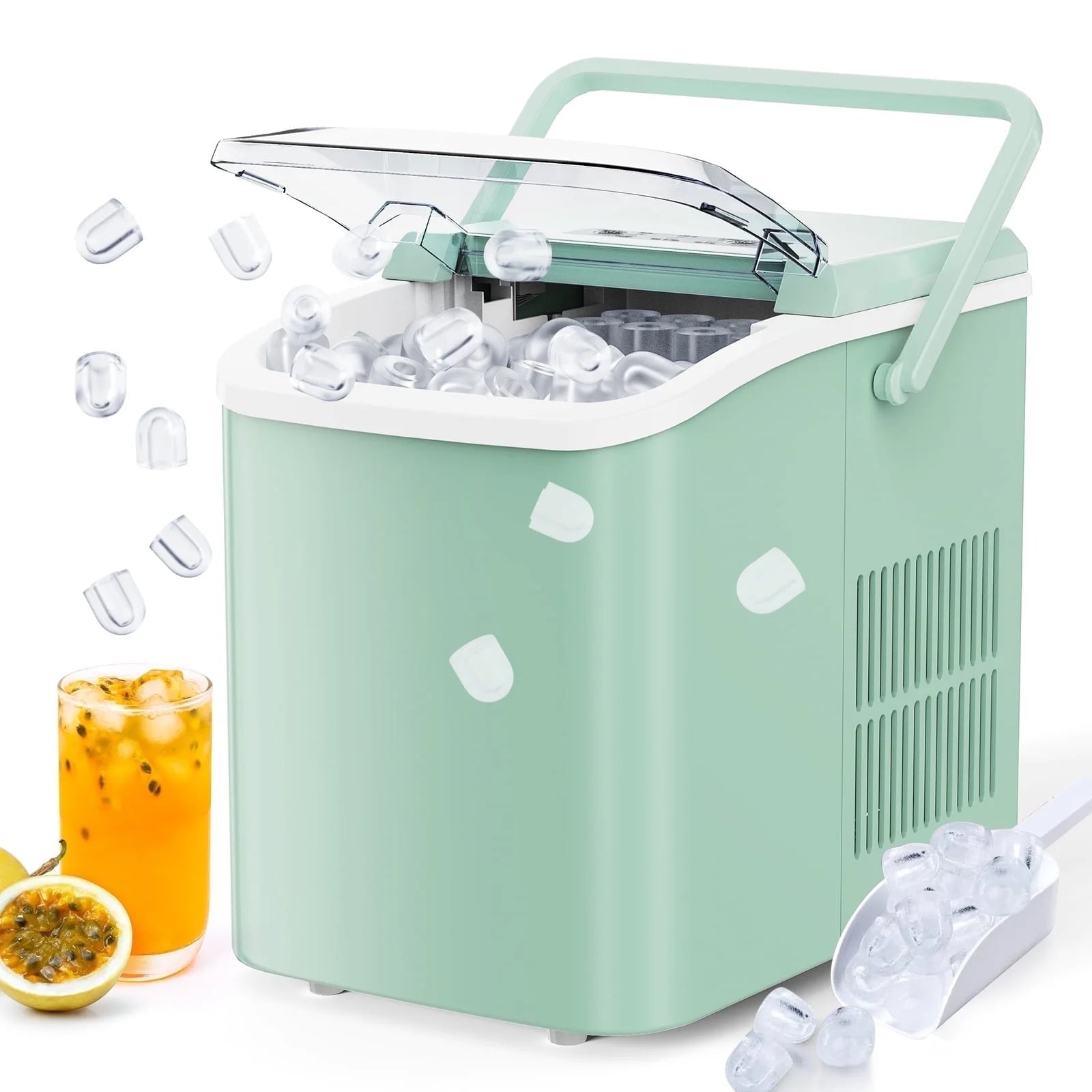 Countertop Ice Maker: 9 Cubes in 6 Minutes, 24Lbs in 24 Hours, Dual Sizes, with Scoop & Basket, Black