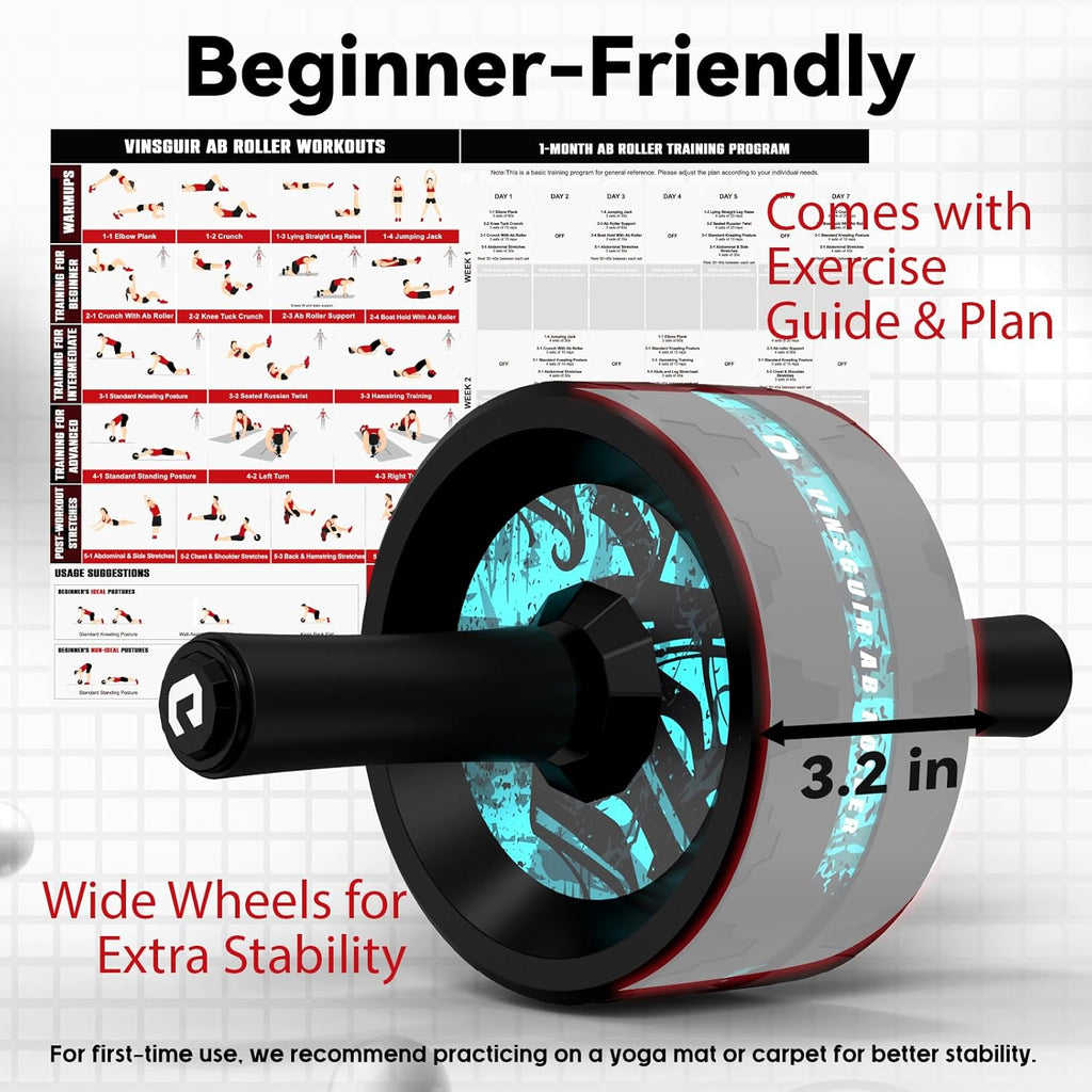Ab Roller Wheel, Abs & Core Workout Equipment for Home Gym with Knee Pad Accessories, Abdominal Wheel for Full-Body Strength Training