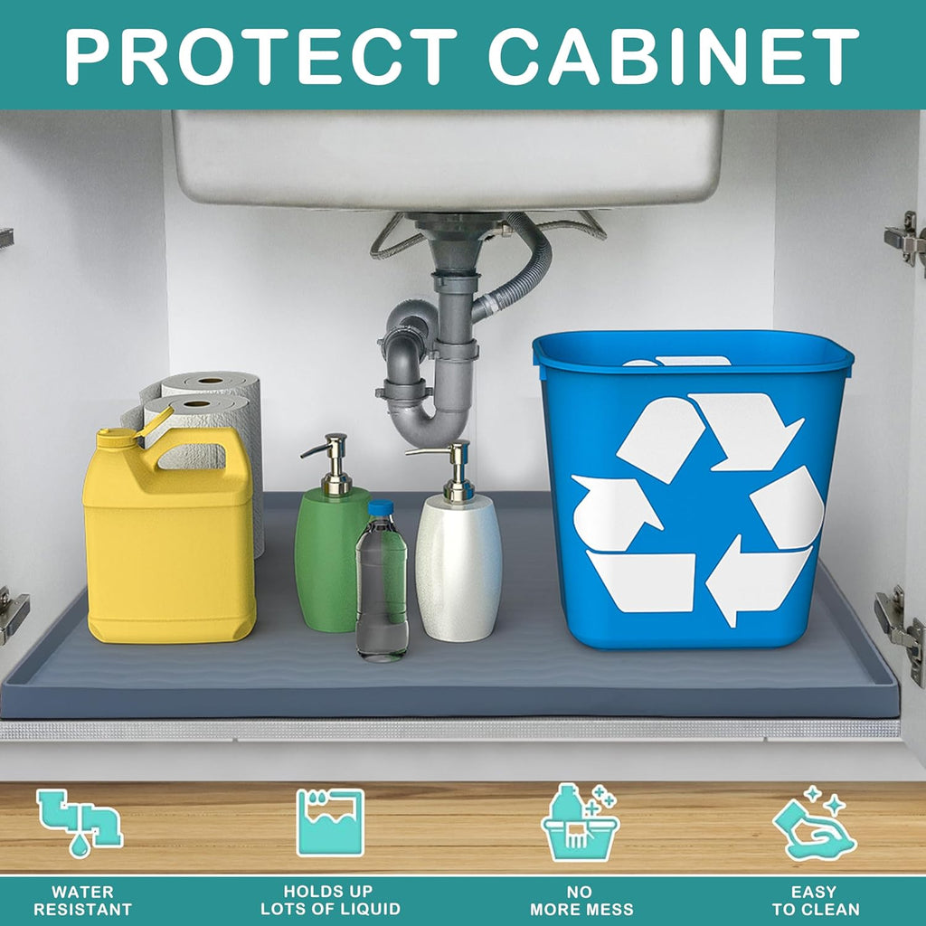 Under Sink Mat, 40'' X 22'' under Sink Mats for Kitchen, Waterproof Silicone ...