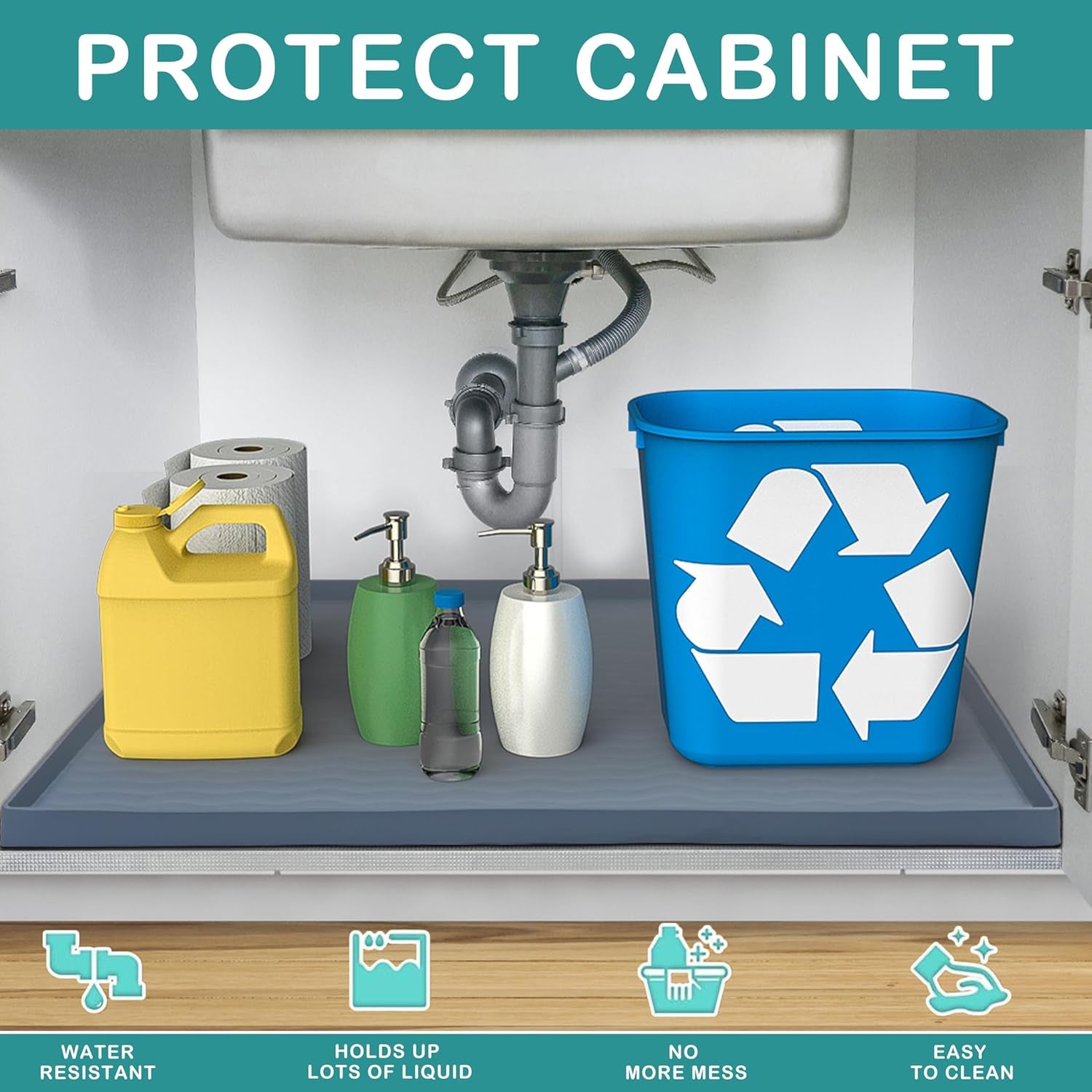 Under Sink Mat, 40'' X 22'' under Sink Mats for Kitchen, Waterproof Silicone ...