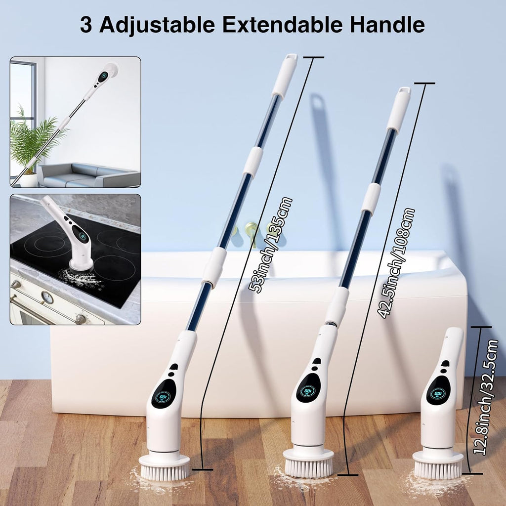 Electric Spin Scrubber, Electric Spin Cordless Tub and Tile Scrubber with Voice Broadcasting 3 Speed 9 Replaceable Clean Heads Power Spin Scrubbers