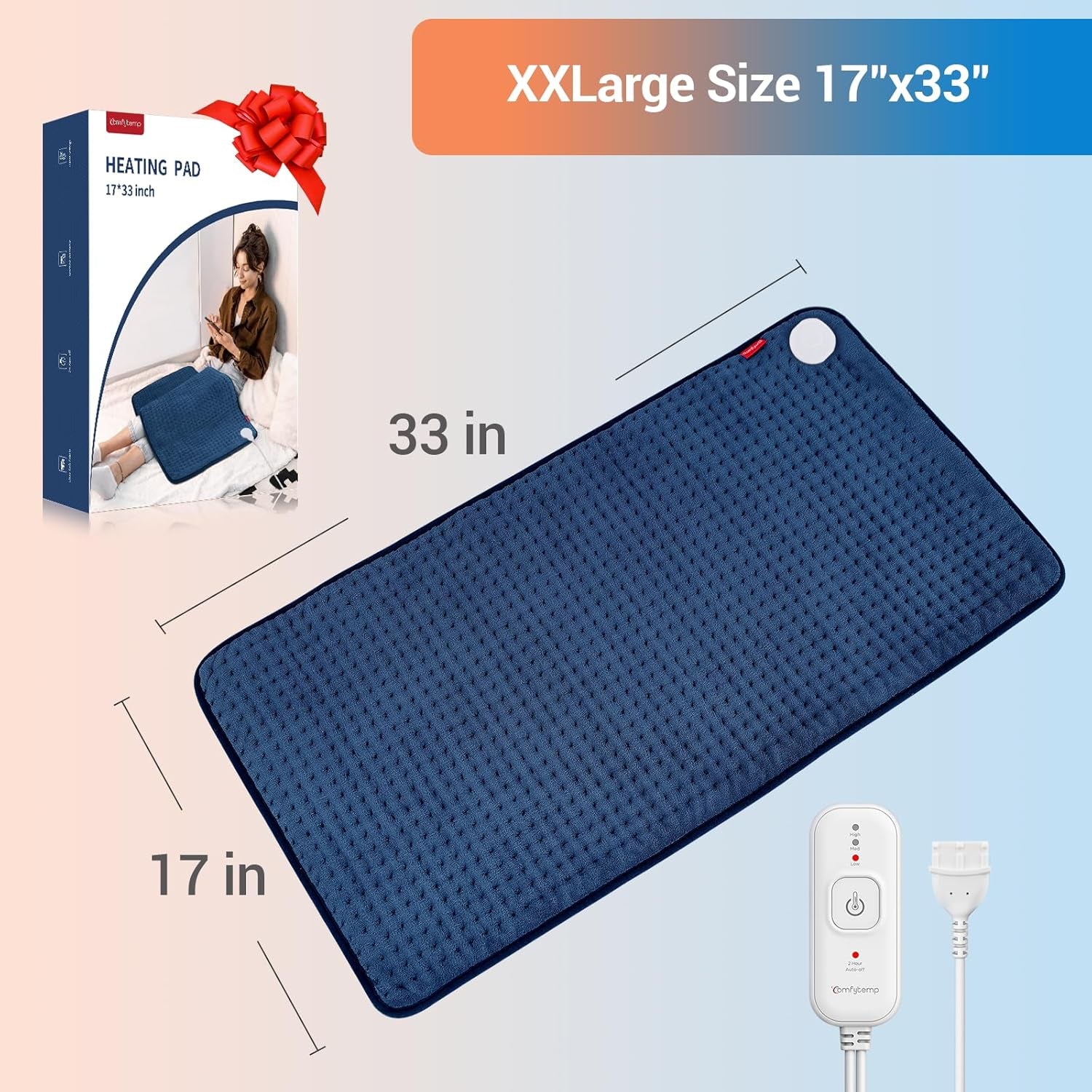 Extra Large Heating Pad for Back & Period, 33''X 17'' Electric Heating Pads for Neck/Shoulder, FSA Eligible Electric Throw, Mothers Day Gifts for Mom Women, Machine Washable, Auto Shut Off