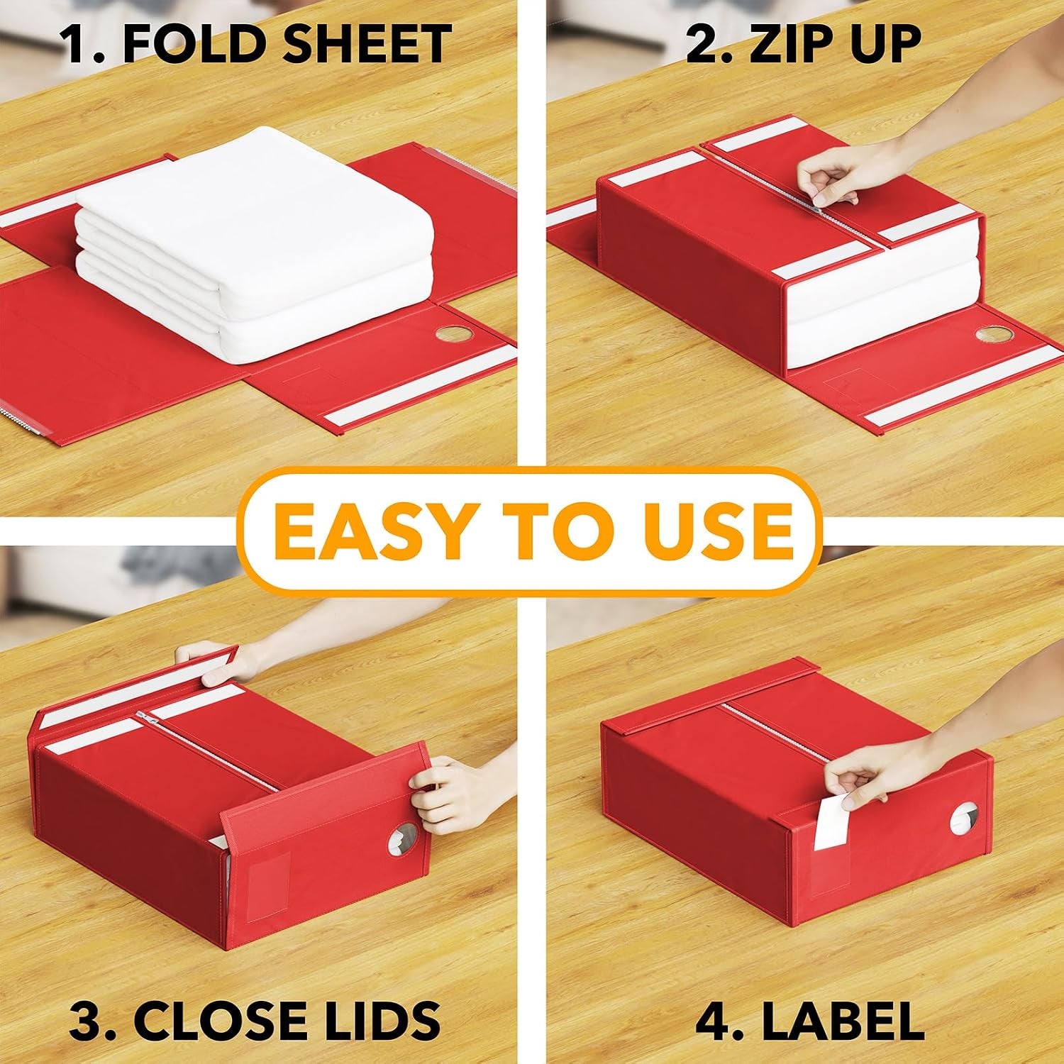 6 Pack Bed Sheet Organizers and Storage, Foldable Sheet Organizer with Window for Linen Closet, Set Folder Keeper for Queen & King Size Bedding Storage (Red)